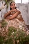 Buy_Shian_Peach Silk Embroidery Gota Deep Daisy And Pearl Embellished Bridal Lehenga Set _Online_at_Aza_Fashions