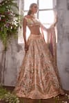 Buy_Shian_Peach Silk Embroidery Gota Deep Daisy And Pearl Embellished Bridal Lehenga Set _at_Aza_Fashions