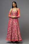 Buy_AUM by Asit and Ashima_Fuchsia Silk Embroidered Floral Deep V Neck Anarkali With Dupatta _at_Aza_Fashions