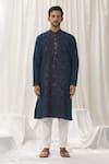 Alaya Advani_Blue Kurta Silk Embellished Mirrorwork Flower Thread Embroidered With Pant_Online_at_Aza_Fashions