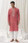 Buy_Alaya Advani_Pink Kurta Silk Embroidery Butti Floret With Pant_at_Aza_Fashions
