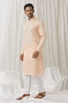 Shop_Alaya Advani_Peach Kurta Silk Embroidery Mirror Floret With Pant_Online_at_Aza_Fashions