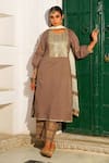 Shop_The Home Affair_Grey Pure Cotton Printed Stripe Round Sequin Embroidered Kurta Palazzo Set _Online_at_Aza_Fashions