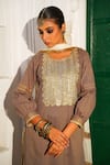 The Home Affair_Grey Pure Cotton Printed Stripe Round Sequin Embroidered Kurta Palazzo Set _at_Aza_Fashions