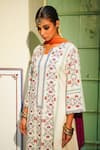 Buy_The Home Affair_Off White Cotton, Chiffon Embroidery Split A Line Floral Print Kurta Palazzo Set _Online_at_Aza_Fashions