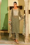 Shop_The Home Affair_Green Pure Cotton Printed Paisley Round Kurta Palazzo Set _at_Aza_Fashions