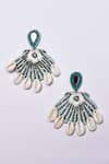 Shop_Samyukta Singhania_Blue Hand Embroidered Shell Earrings _at_Aza_Fashions