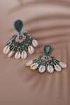 Samyukta Singhania_Blue Hand Embroidered Shell Earrings _at_Aza_Fashions