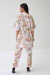 Shop_Label Kheerganga_White Viscose, Crepe Mandarin Collar Pam Trees Print Kaftan Top With Pant _at_Aza_Fashions