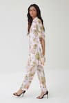 Shop_Label Kheerganga_White Viscose, Crepe Mandarin Collar Pam Trees Print Kaftan Top With Pant _Online_at_Aza_Fashions