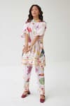 Label Kheerganga_Cream Viscos Crepe Print Pina Colada Stand Theme Kaftan Top With Pant  _Online_at_Aza_Fashions