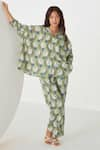 Buy_Label Kheerganga_Green Viscos Crepe Print Tulip Bloom Collared Neck Shirt With Pant  _at_Aza_Fashions