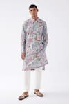 Buy_Label Kheerganga_Blue Cotton Printed Floral-leaves Floral Kurta  _at_Aza_Fashions