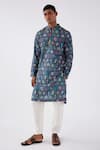 Buy_Label Kheerganga_Blue Viscose Crepe Printed Mughal Floral Kurta _Online_at_Aza_Fashions