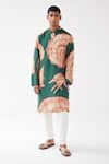 Buy_Label Kheerganga_Green Viscose Crepe Printed Shell Sandy Shore Kurta _at_Aza_Fashions