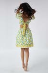 Shop_Label Kheerganga_Yellow Viscose Crepe Printed Lemon V Neck Short Dress _at_Aza_Fashions