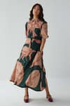Buy_Label Kheerganga_Green Viscose Crepe Printed Shell Collared Sandy Shore Maxi Dress _Online_at_Aza_Fashions