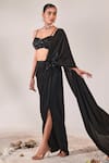 Buy_One Knot One_Black Saree Metallic Georgette Placed Floral Applique Pre-draped With Blouse_Online_at_Aza_Fashions