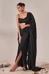 Shop_One Knot One_Black Saree Metallic Georgette Placed Floral Applique Pre-draped With Blouse_Online_at_Aza_Fashions
