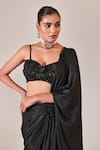 Shop_One Knot One_Black Saree Metallic Georgette Placed Floral Applique Pre-draped With Blouse_at_Aza_Fashions