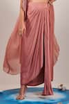 Shop_One Knot One_Pink Cape Organza Embroidered Sequins Cape Shawl Wave Draped Skirt Set_Online_at_Aza_Fashions