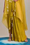 One Knot One_Yellow Cape Satin Organza Embroidered Sequins Cape Open Asymmetric Skirt Set _Online_at_Aza_Fashions