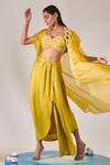 Shop_One Knot One_Yellow Cape Pure Organza Embroidered Sequins Cape Open Zardozi Skirt Set _Online_at_Aza_Fashions