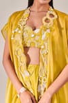 Shop_One Knot One_Yellow Cape Pure Organza Embroidered Sequins Cape Open Zardozi Skirt Set _at_Aza_Fashions