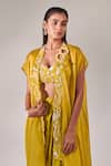 One Knot One_Yellow Cape Pure Organza Embroidered Sequins Cape Open Zardozi Skirt Set _at_Aza_Fashions