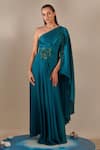 Buy_One Knot One_Blue Crinkled Satin Crepe Embroidered Sequins One Shoulder Embellished Gown_at_Aza_Fashions