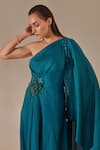 Shop_One Knot One_Blue Crinkled Satin Crepe Embroidered Sequins One Shoulder Embellished Gown_Online_at_Aza_Fashions
