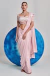 Buy_One Knot One_Pink Metallic Foil Pre-draped Saree With Gradient Embellished Blouse _at_Aza_Fashions