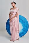 One Knot One By Ashna_Pink Metallic Foil Pre-draped Saree With Gradient Embellished Blouse _Online_at_Aza_Fashions