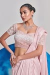 Buy_One Knot One By Ashna_Pink Metallic Foil Pre-draped Saree With Gradient Embellished Blouse _Online_at_Aza_Fashions