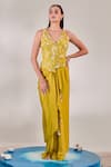 Buy_One Knot One By Ashna_Yellow Jacket Habutai Silk Embroidered Sequins V-neck Embellished With Skirt _at_Aza_Fashions