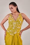 Buy_One Knot One By Ashna_Yellow Jacket Habutai Silk Embroidered Sequins V-neck Embellished With Skirt _Online_at_Aza_Fashions