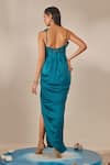 Shop_One Knot One_Blue Crinkled Satin Crepe Embroidered Sequins Embellished Side Slit Gown _at_Aza_Fashions