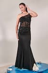 Buy_One Knot One_Black Top Tulle Embroidered Sequins Top One Embellished Mermaid Skirt Set _at_Aza_Fashions