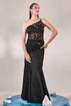 One Knot One_Black Top Tulle Embroidered Sequins Top One Embellished Mermaid Skirt Set _Online_at_Aza_Fashions