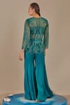 Shop_One Knot One_Blue Jacket Tulle Embroidered Sequins Jacket Open Wave Sharara Set _at_Aza_Fashions