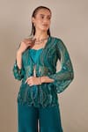 One Knot One_Blue Jacket Tulle Embroidered Sequins Jacket Open Wave Sharara Set _at_Aza_Fashions