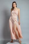 Buy Saangi Pink Satin Cowl Neck Dress at Aza Fashions Buy_Saangi_Pink Satin Cowl Neck Dress _at_Aza_Fashions
