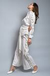 Buy_saangi by shubhangi_White Crepe Plain Spread Collar Pleated Shirt And Palazzo Set _Online_at_Aza_Fashions