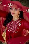 Buy Saangi Maroon Organza, Georgette, Denim Embroidery Crew Neck, Kurta Set With Shrug Online at Aza Fashions Buy_Saangi_Maroon Organza, Georgette, Denim Embroidery Crew Neck, Kurta Set With Shrug _Online_at_Aza_Fashions