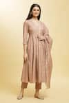 Buy_Adara Khan_Beige Cotton Print Bloom V Neck Gota Lace Anarkali Set _Online_at_Aza_Fashions