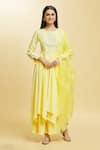 Buy_Adara Khan_Yellow Cotton, Organza Embroidery, Tassels, Blossom Crest Anarkali Palazzo Set _at_Aza_Fashions