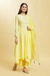 Buy_Adara Khan_Yellow Cotton, Organza Embroidery, Tassels, Blossom Crest Anarkali Palazzo Set _Online_at_Aza_Fashions