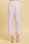 Shop_Khwaab By Sanjana Lakhani_Pink Cotton Tassels V-neck Carnation Bloom Print Kurta And Pant Set _Online_at_Aza_Fashions