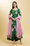 Buy_Samyukta Singhania_Green Cotton Print Padma Bloom Square Neck Anarkali Pant Set _at_Aza_Fashions