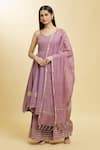Buy_Adara Khan_Purple Cotton, Chanderi Gota Patti, Lace V-neck Chakri And Anarkali Palazzo Set _at_Aza_Fashions